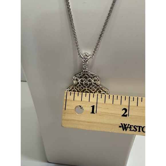 Kendra Scott Filigree Necklace Silver Tone Pendent Flat Adjustable Sliding Clasp - Picture 5 of 7
